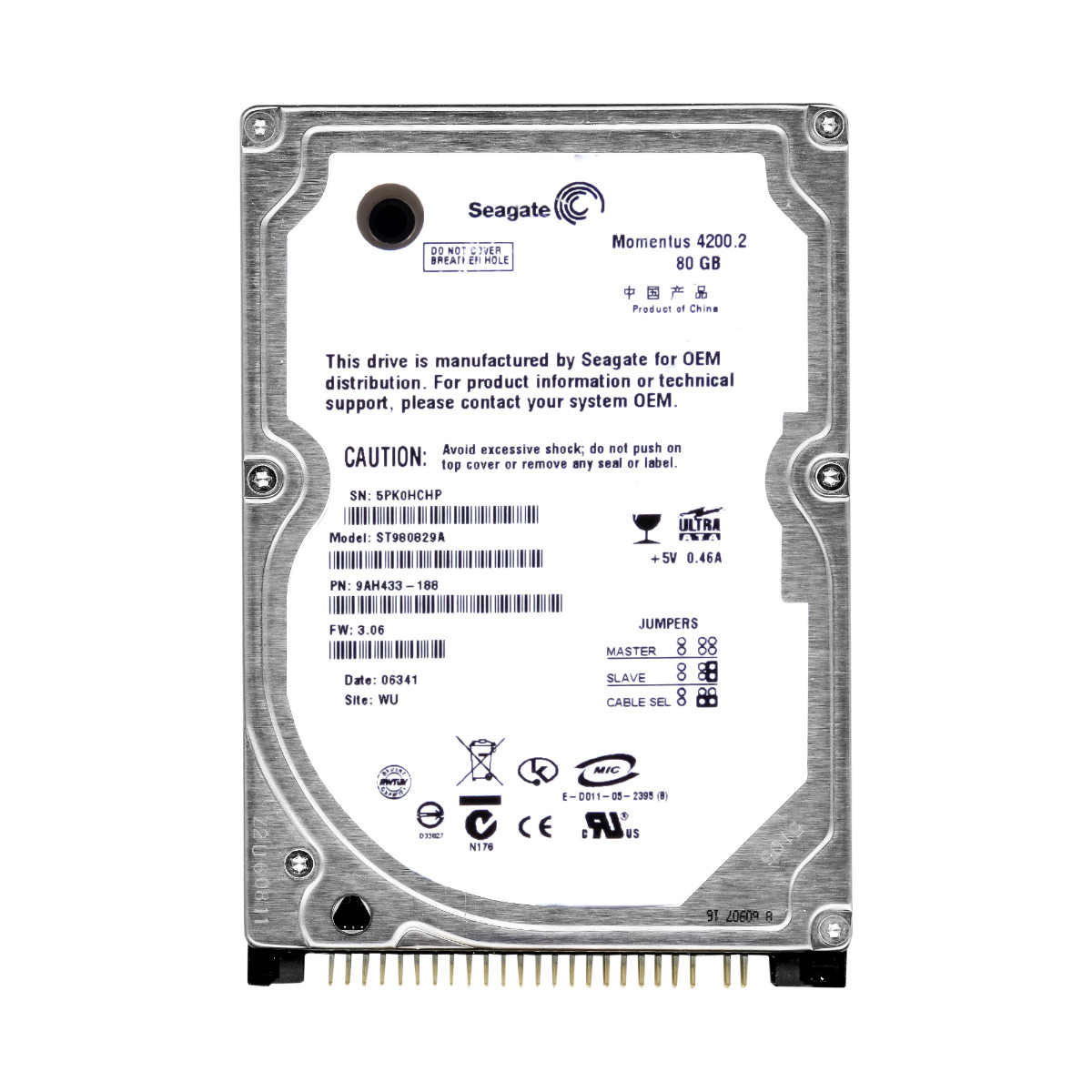 SEAGATE MOMENTUS 4200.2 80 Go 4,2K 8 Mo ATA 2,5'' ST980829A