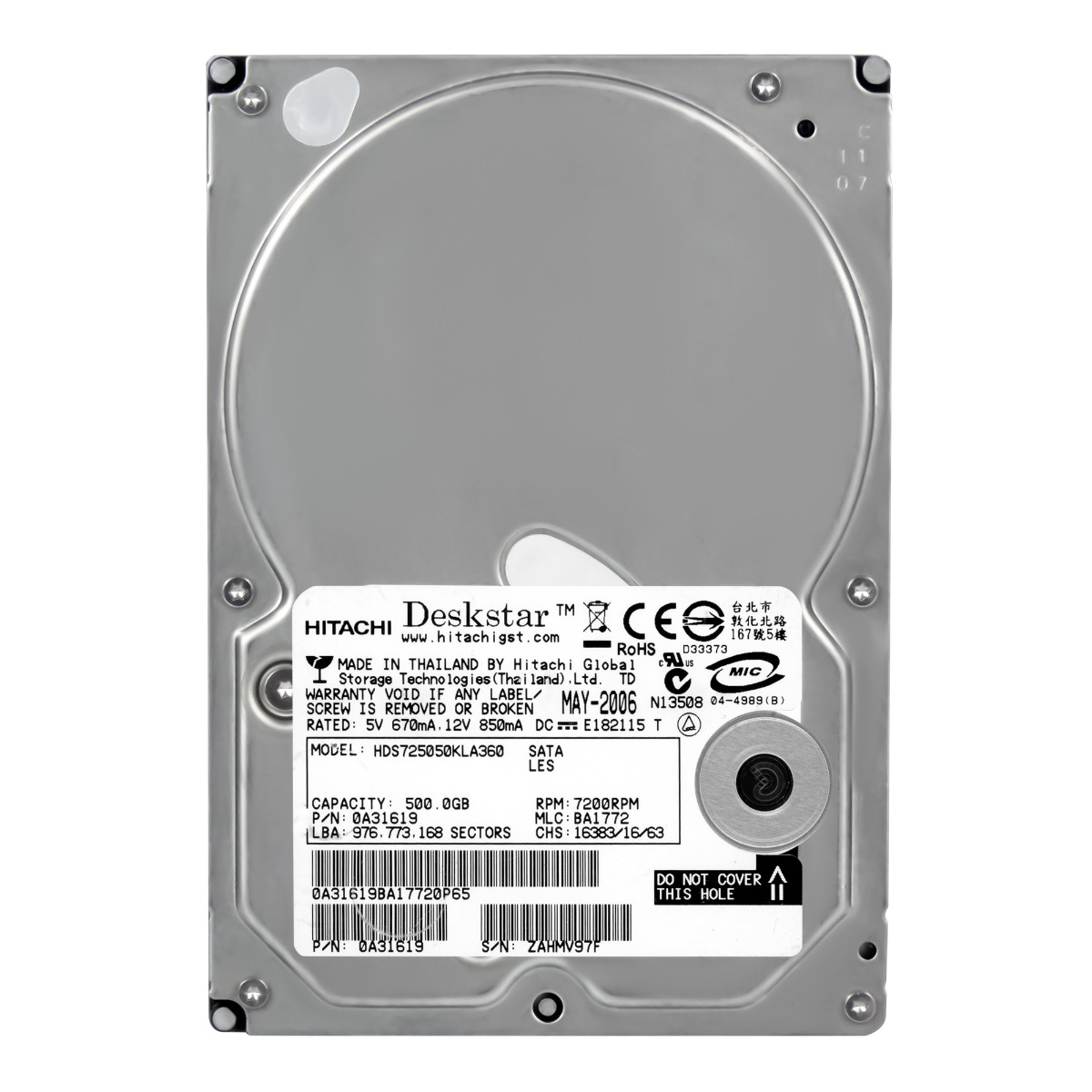 HITACHI DeskStar E7K500 500GB 7.2K 16MB SATA II 3.5'' HDS725050KLA360