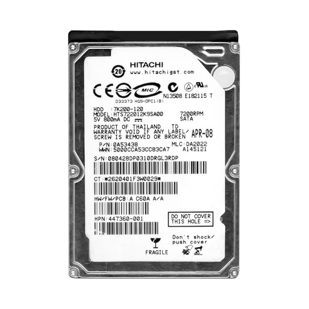 HITACHI TravelStar 7K200 120 Go 7,2K 16 Mo SATA 2,5'' HTS722012K9SA00