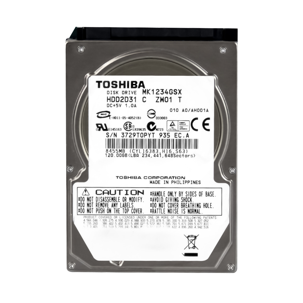 TOSHIBA 120 Go 5,4K 8 Mo SATA 2,5'' MK1234GSX