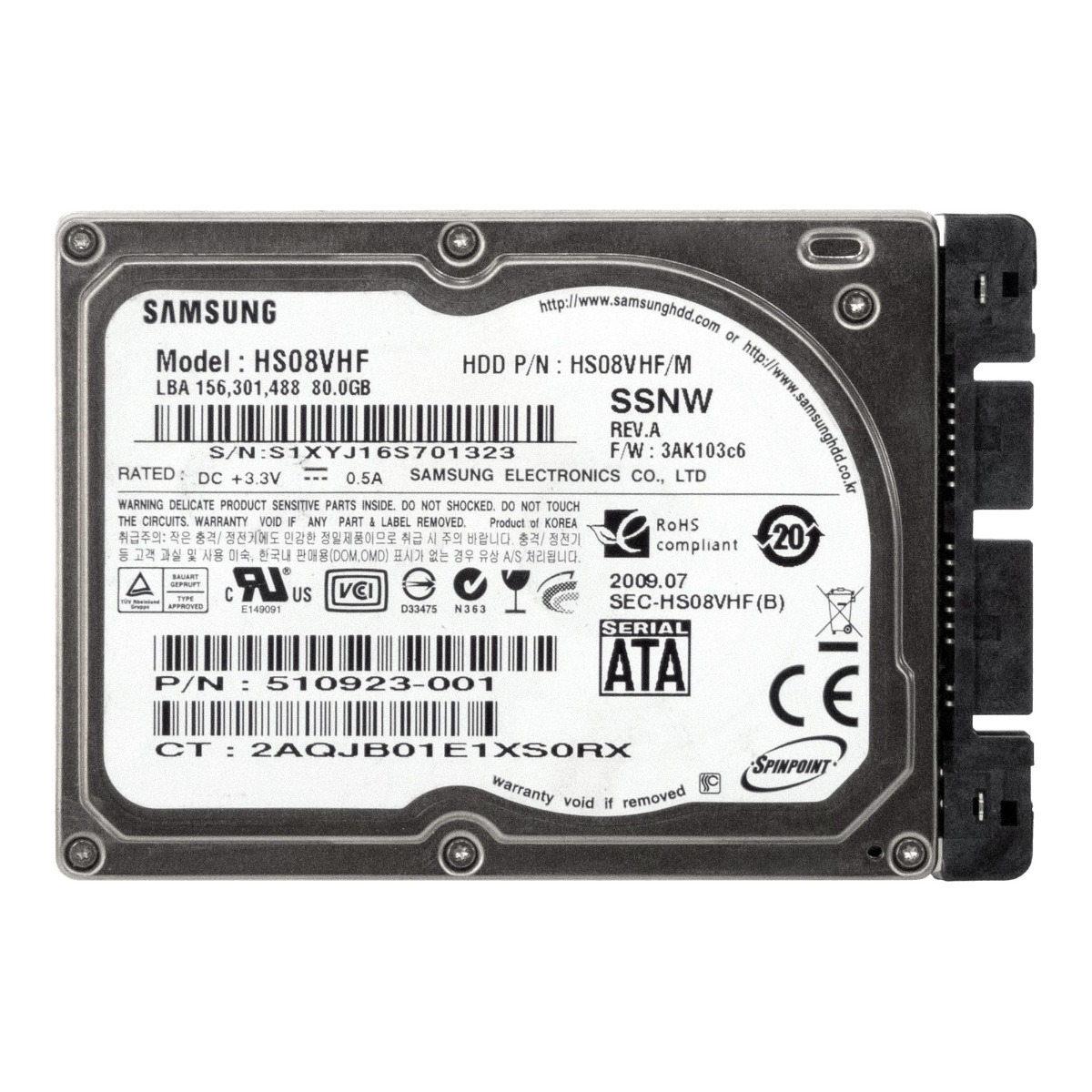SAMSUNG SpinPoint N3C 80 Go 5,4K 16 Mo microSATA 1,8'' HS08VHF