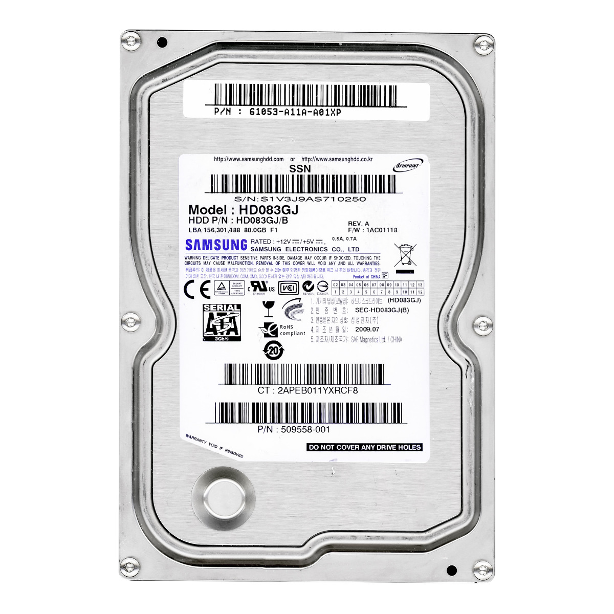 SAMSUNG SpinPoint F1 80 Go 7,2K 8 Mo SATA II 3,5'' HD083GJ