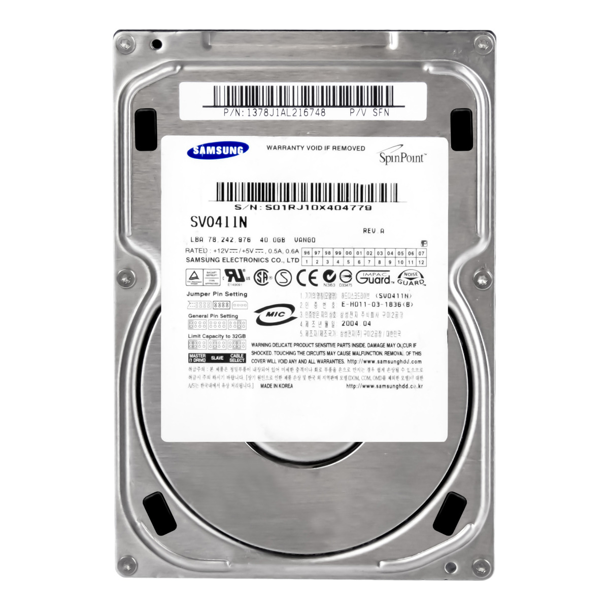 SAMSUNG SpinPoint VL40P 40 Go 5,4K 2 Mo ATA 3,5'' SV0411N