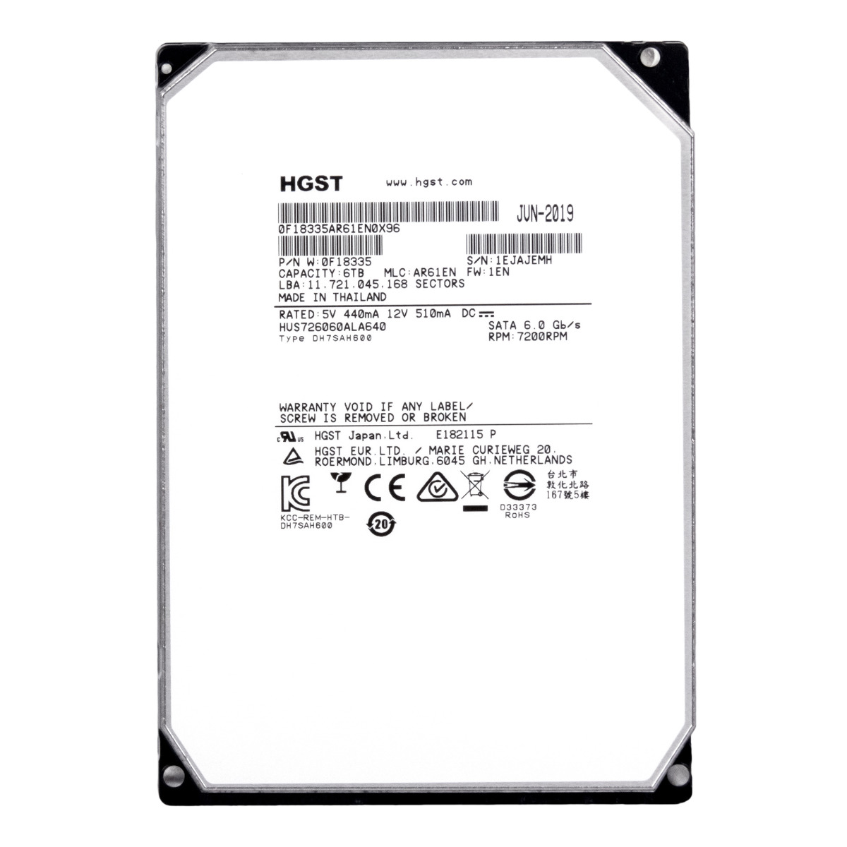 HGST UltraStar HE6 6 To 7,2K 64 Mo SATA III 3,5'' HUS726060ALA640