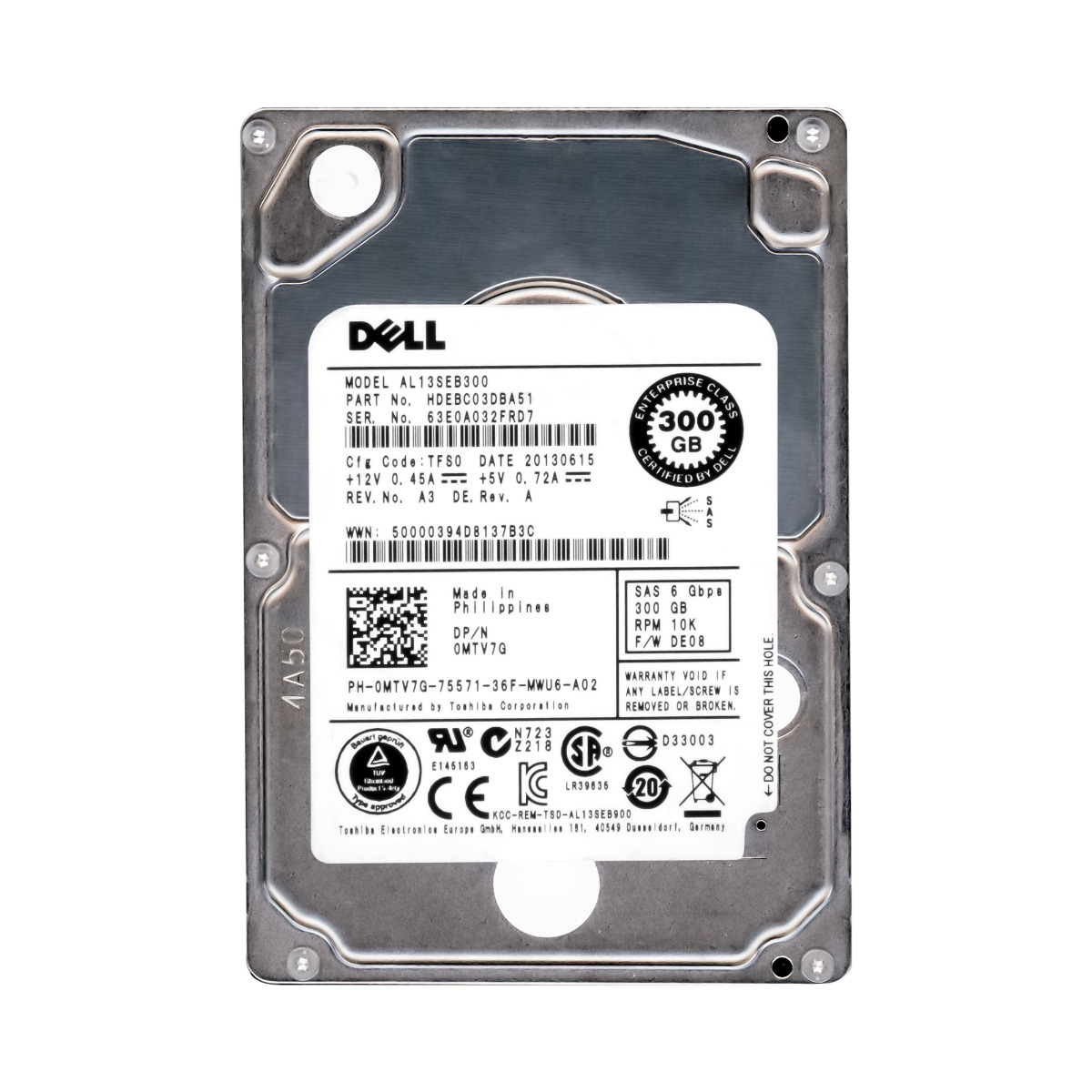 DELL 0MTV7G 300 Go 10K SAS-2 2,5'' AL13SEB300