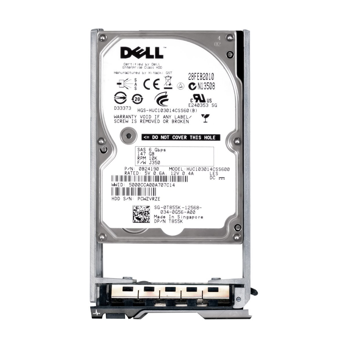 DELL 0T855K 146 Go 10K 64 Mo SAS-2 2,5'' HUC103014CSS60