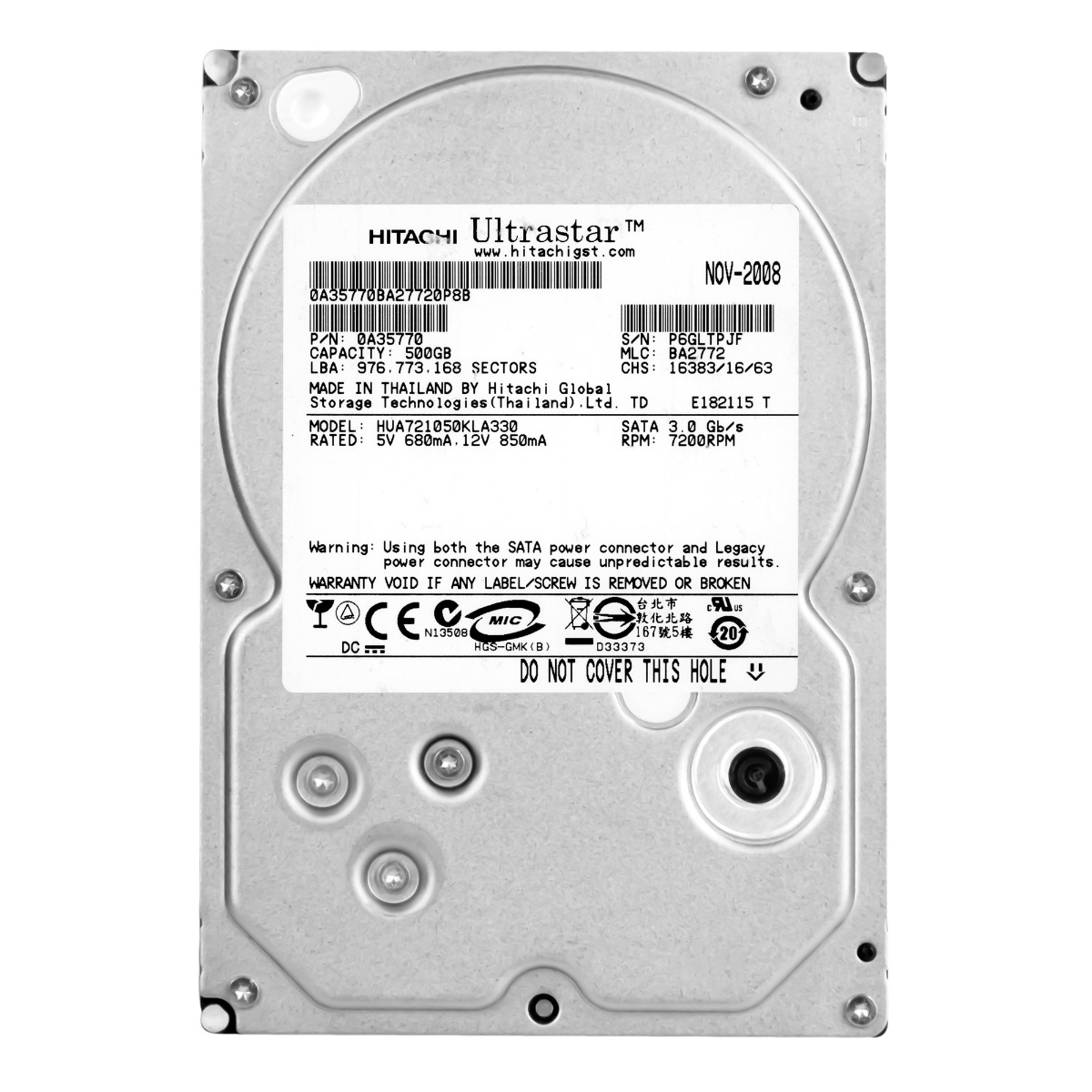 HITACHI UltraStar A7K1000 500 Go 7 200 tr/min 32 Mo SATA II 3,5'' HUA721050KLA330