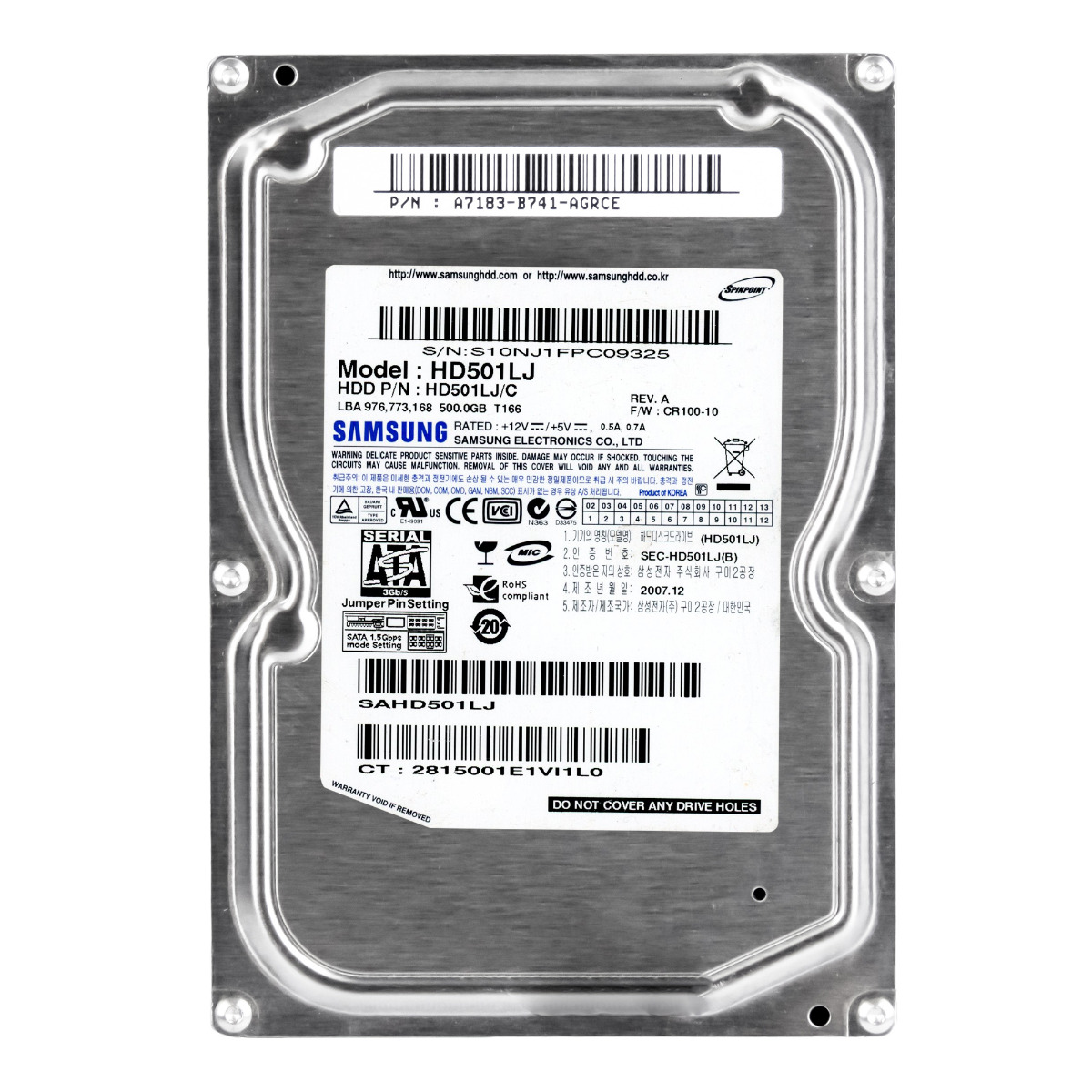 SAMSUNG SpinPoint T166 500 Go 7 200 tr/min 16 Mo SATA II 3,5'' HD501LJ