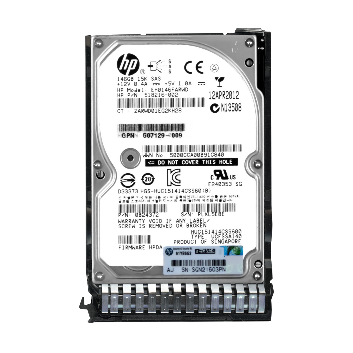 HP 518216-002 146 Go 15 000 tr/min 64 Mo SAS-2 2,5'' EH0146FARWD