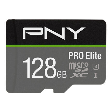 Carte microSD PNY PRO Elite 128 Go incl. adaptateur SD MicroSDXC, UHS-I Class 3 (U3), Class 10, Noir/Gris/Vert