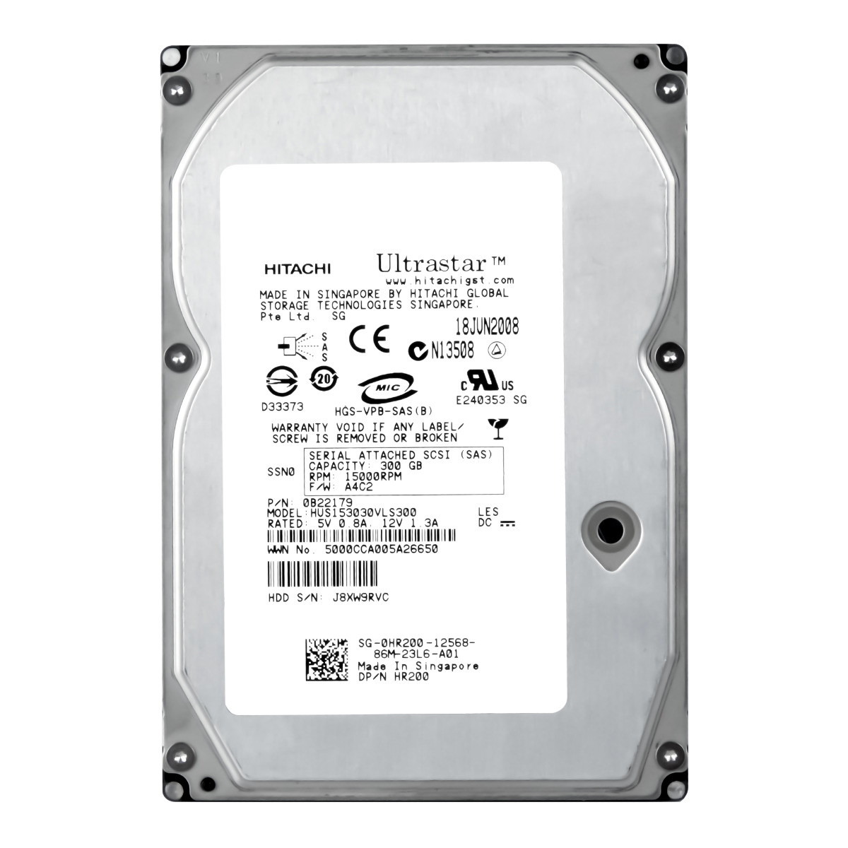 DELL 0HR200 300 Go 15K 16 Mo SAS-1 3,5'' HUS153030VLS300