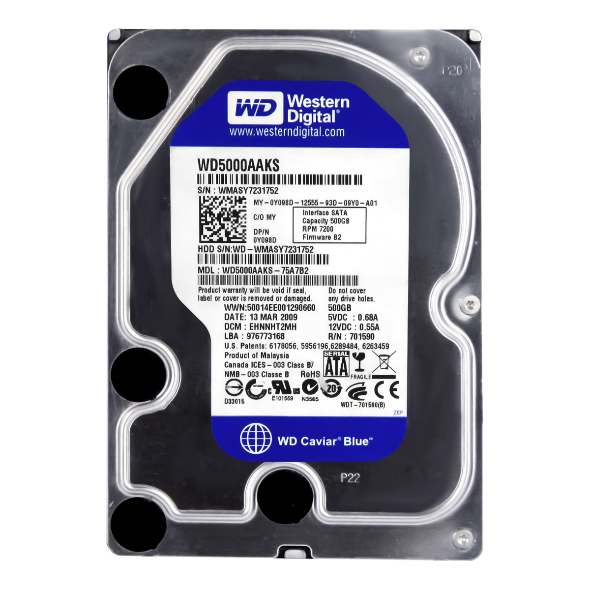 DELL 0Y098D 500 Go 7,2K 16 Mo SATA II 3,5'' WD5000AAKS