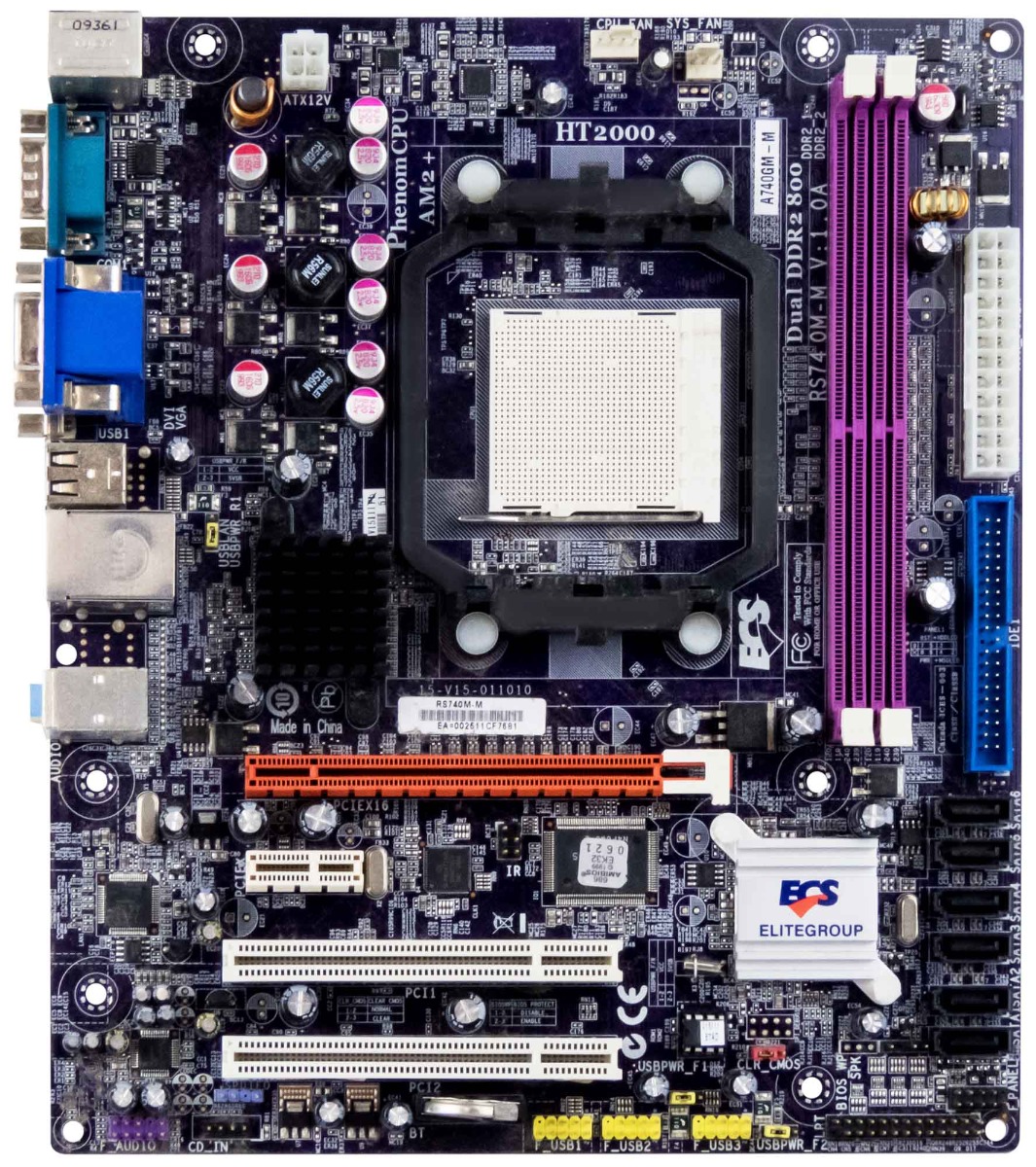 ECS A740GM-M RS740M-M v1.0A Socket AM2 DDR2 PCIe PCI mATX