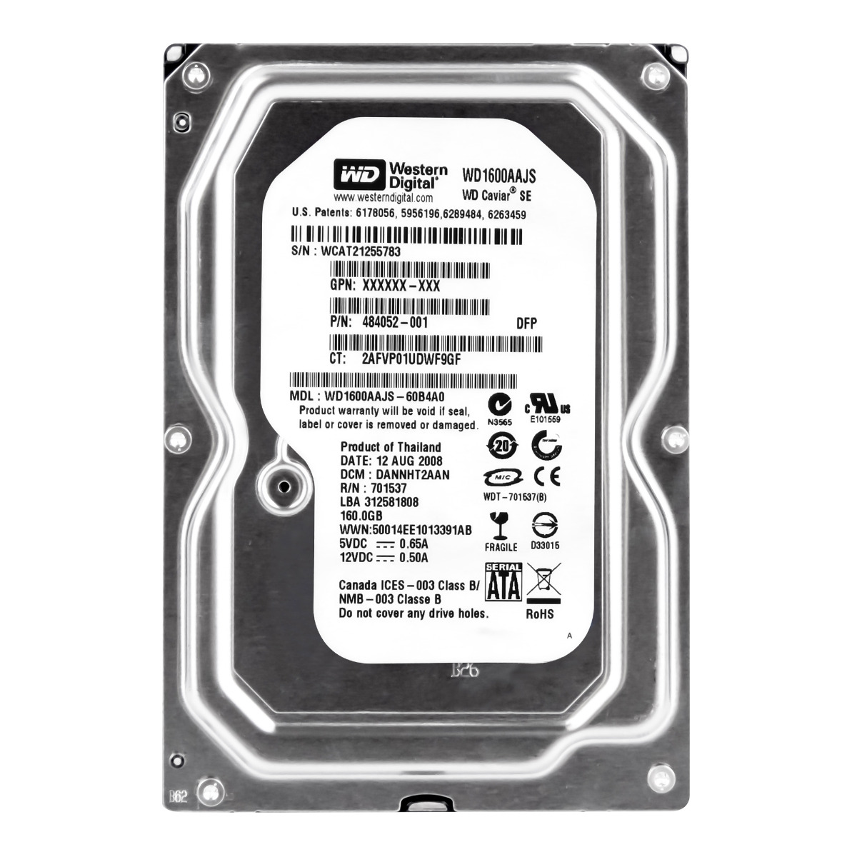 HP 484052-001 160 Go SATA II 7 200 tr/min 8 Mo 3,5'' WD1600AAJS
