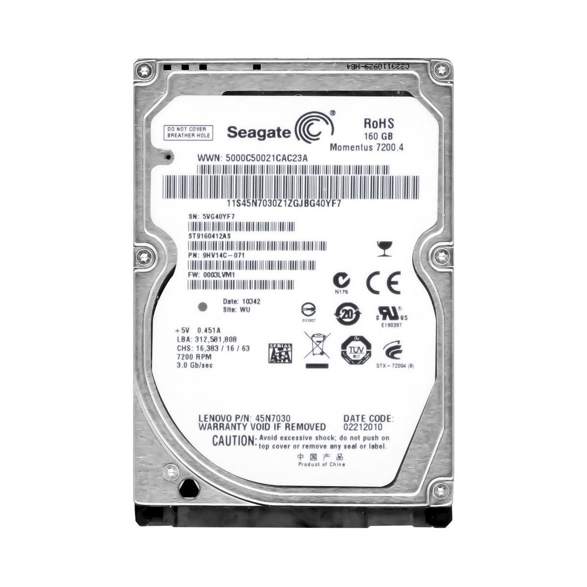 SEAGATE MOMENTUS 7200.4 160 Go SATA II 7 200 tr/min 16 Mo 2,5" ST9160412AS