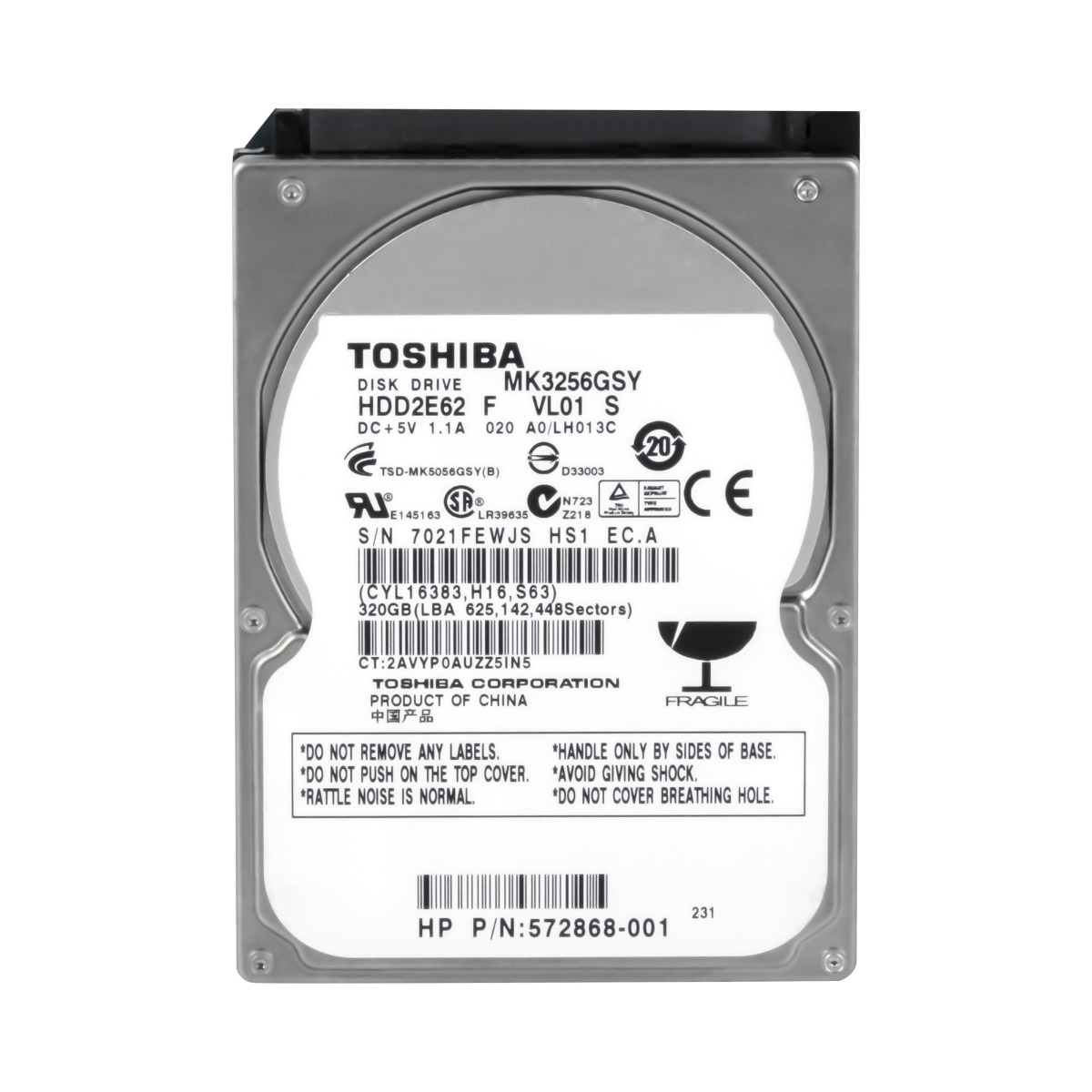 TOSHIBA 320 Go 7200 tr/min 16 Mo SATA II 2,5'' MK3256GSY