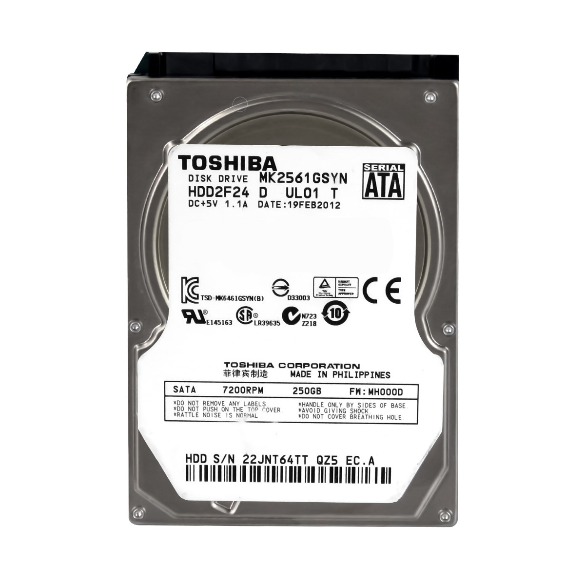 TOSHIBA 250 Go 7200 tr/min 16 Mo SATA II 2,5'' MK2561GSYN