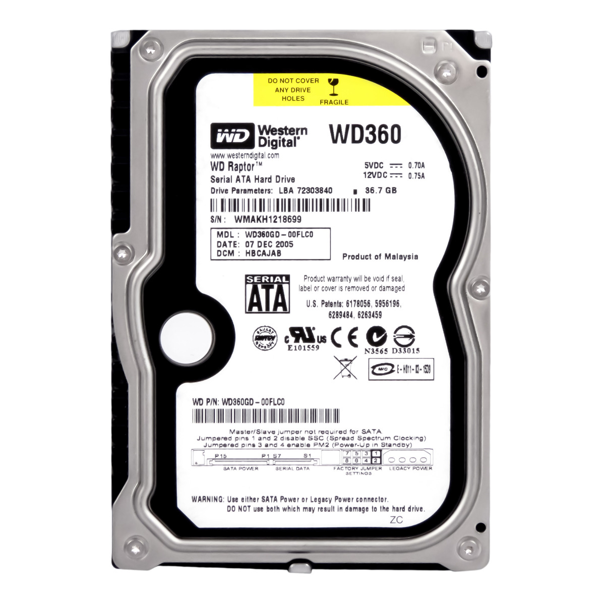 WD RAPTOR 36,7 Go 10 000 tr/min 8 Mo SATA 3,5'' WD360GD-00FLC0
