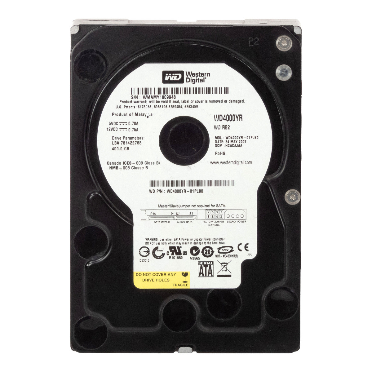 WD CAVIAR RE2 400 Go 7,2K 16 Mo SATA 3,5'' WD4000YR