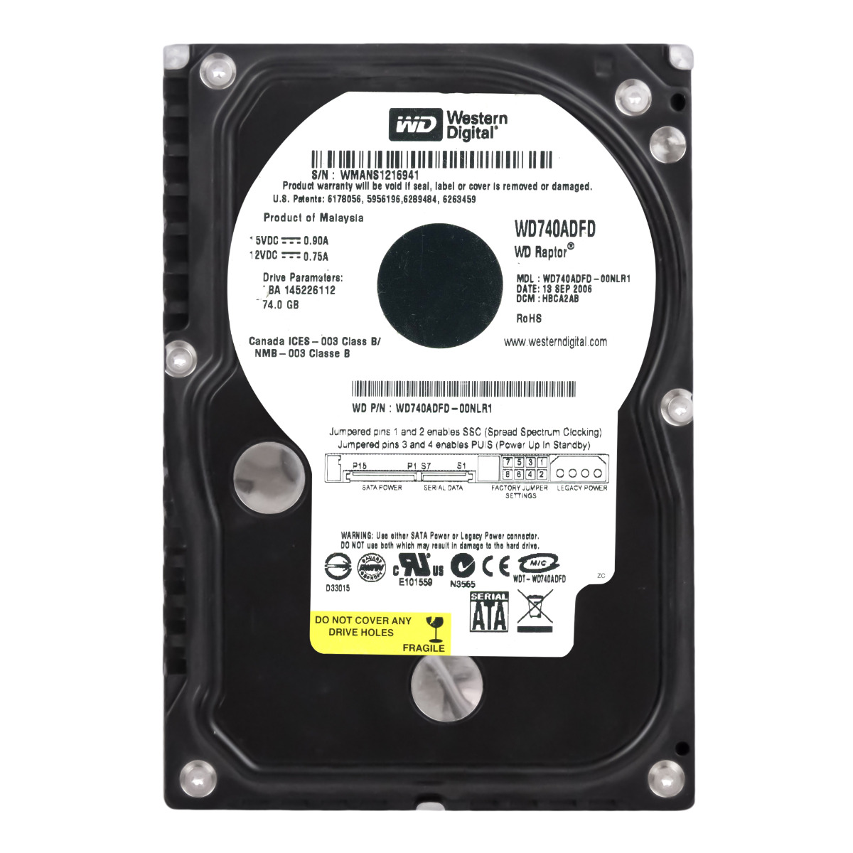 WD RAPTOR 74 Go 10K 16 Mo SATA 3,5'' WD740ADFD