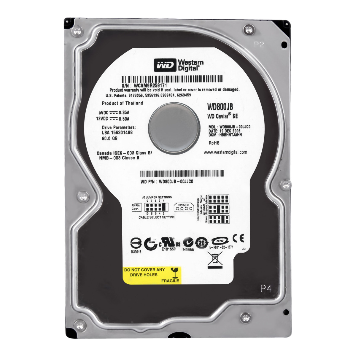 WD CAVIAR SE 80 Go 7.2K 8 Mo ATA 3.5'' WD800JB