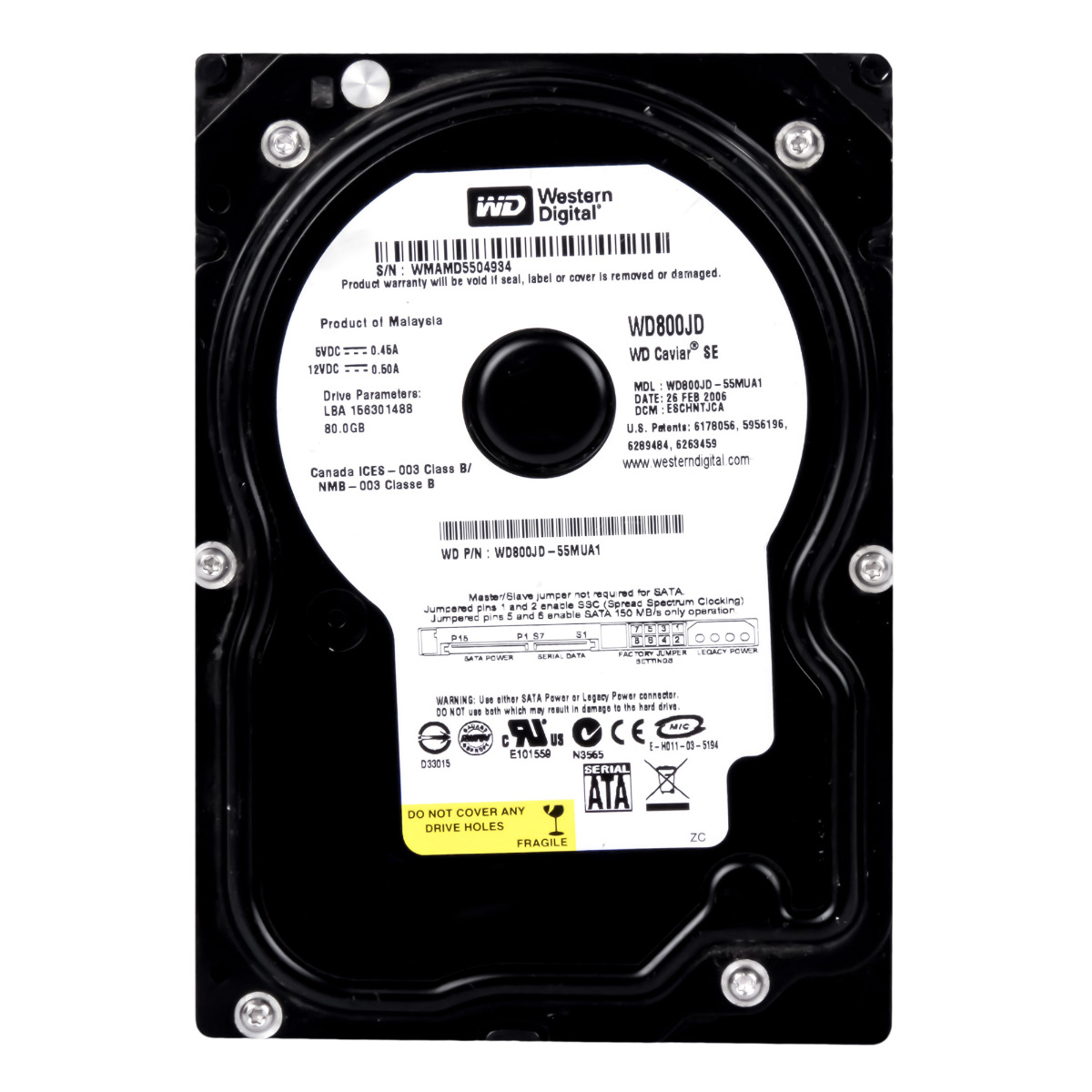 WD CAVIAR SE 80 Go 7 200 tr/min 8 Mo SATA II 3,5'' WD800JD
