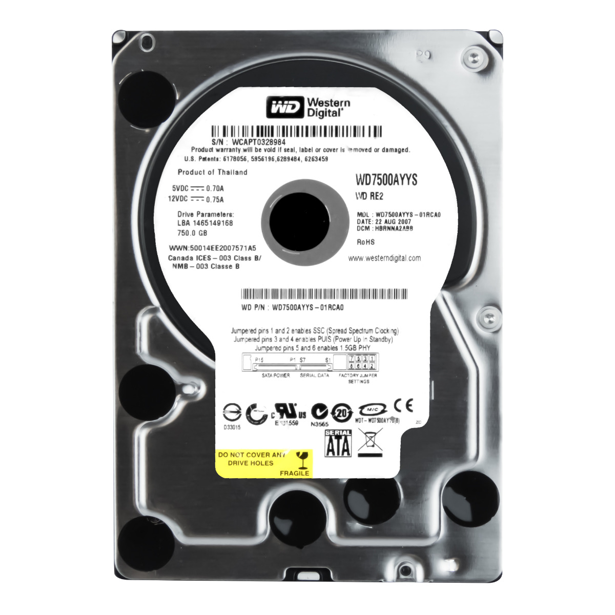WD RE2 750 Go 7.2K 16 Mo SATA II 3.5'' WD7500AYYS
