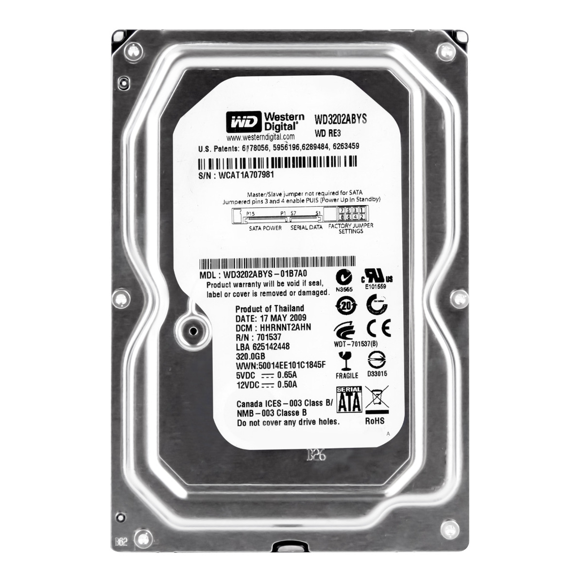 WD RE3 320 Go 7,2K 16 Mo SATA II 3,5'' WD3202ABYS