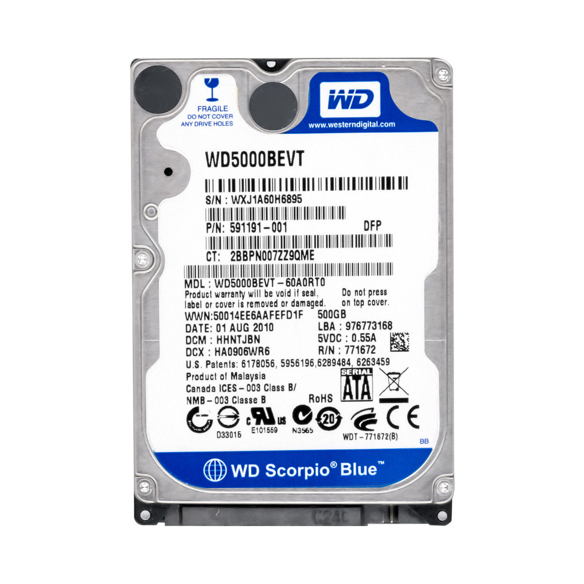 WD BLUE 500 Go 5,4K 8 Mo SATA II 2,5'' WD5000BEVT
