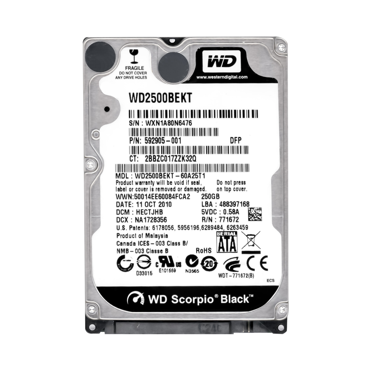 WD BLACK 250 Go 7,2K 16 Mo SATA II 2,5'' WD2500BEKT