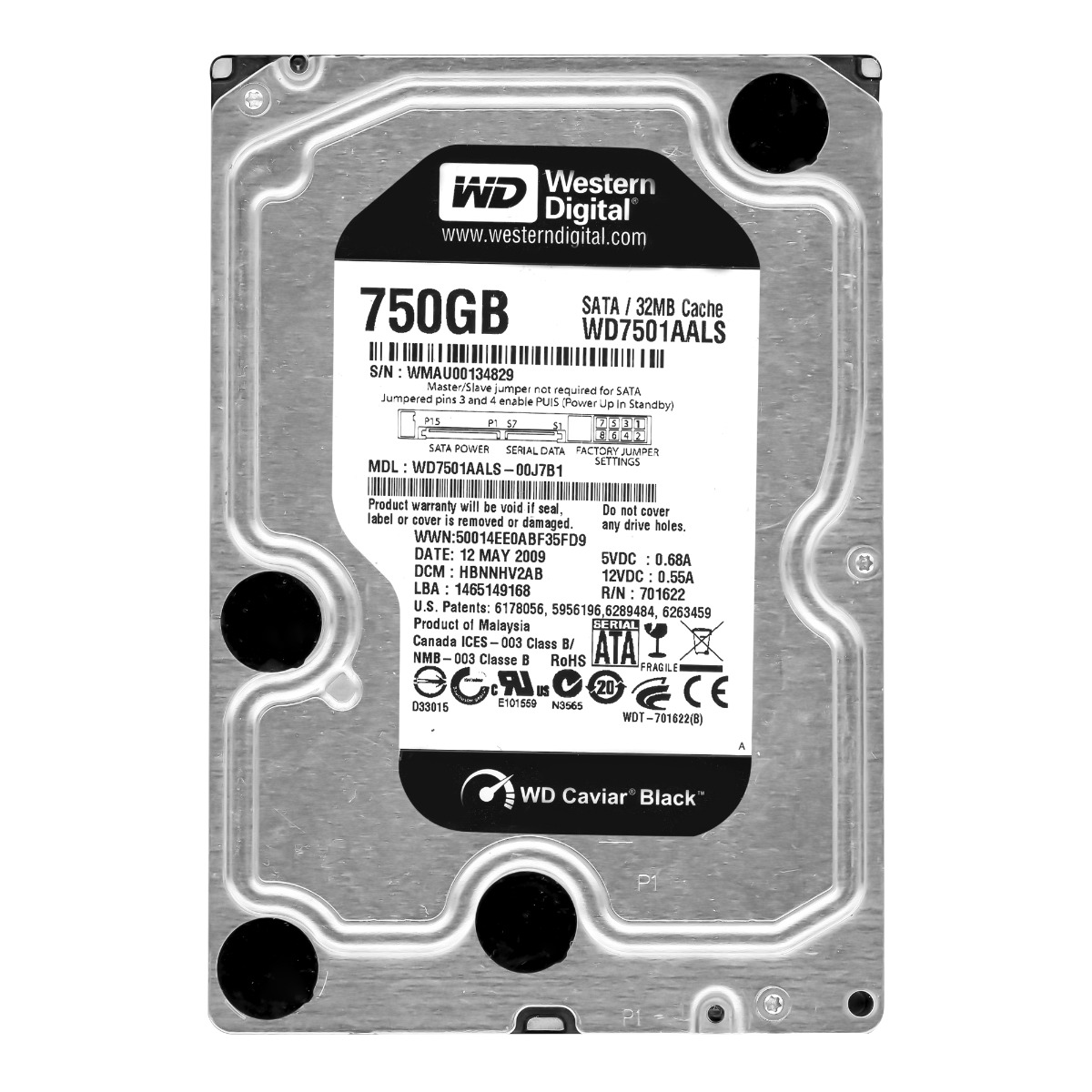 WD BLACK 750 Go 7,2K 32 Mo SATA II 3,5'' WD7501AALS