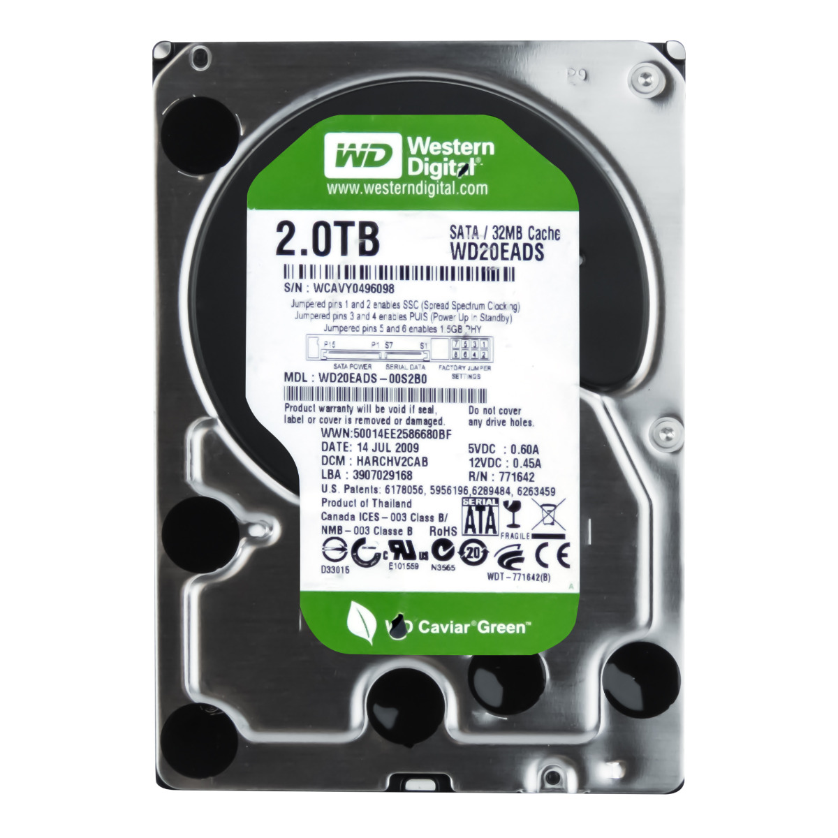 WD CAVIAR GREEN 2 To 5,4K 32 Mo SATA II 3,5'' WD20EADS