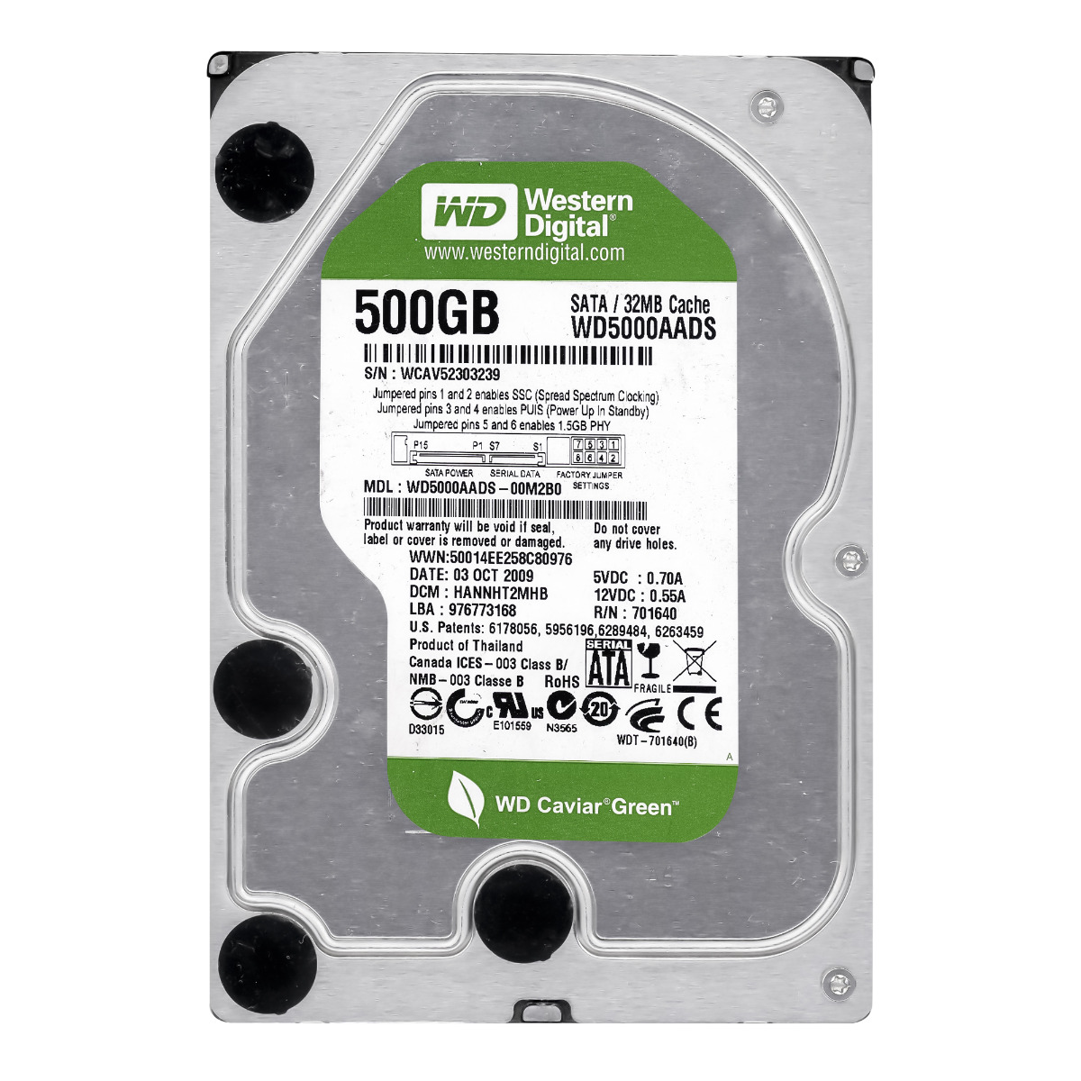 WD CAVIAR GREEN 500 Go 7.2K 32 Mo SATA II 3.5'' WD5000AADS