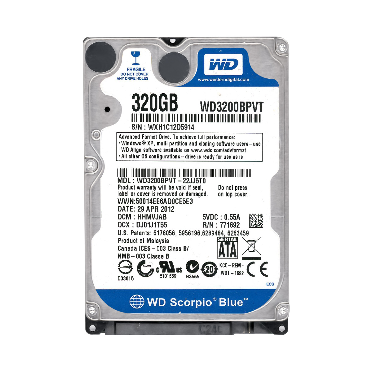WD SCORPIO BLUE 320 Go 5 400 tr/min 8 Mo SATA II 2,5'' WD3200BPVT