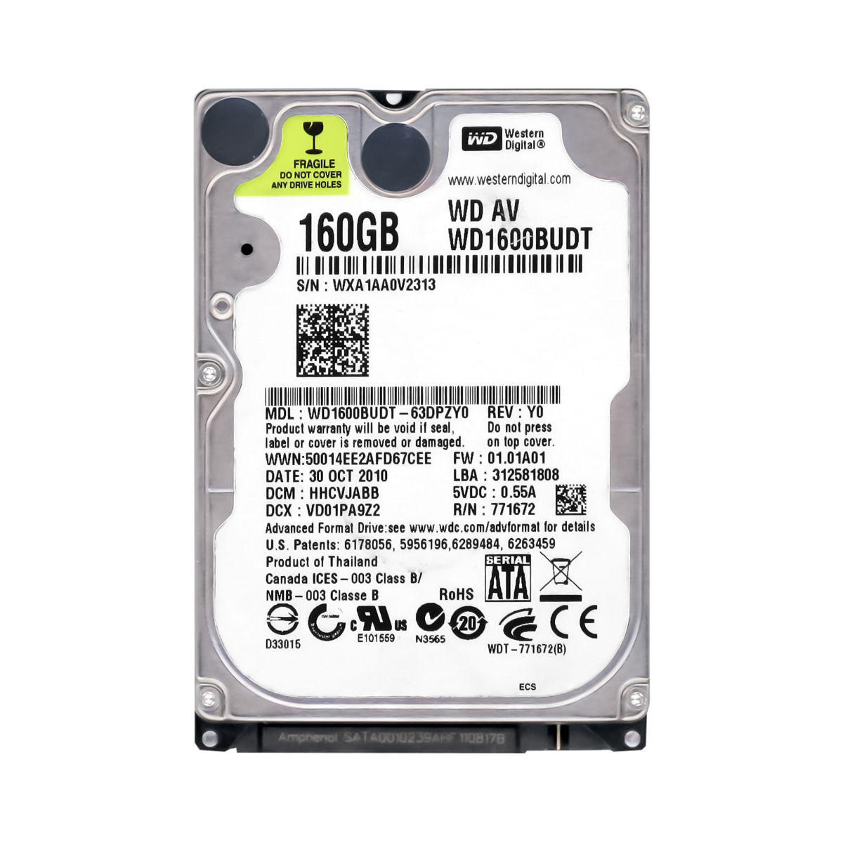 WD AV-25 160 Go 5 400 tr/min 32 Mo SATA II 2,5'' WD1600BUDT