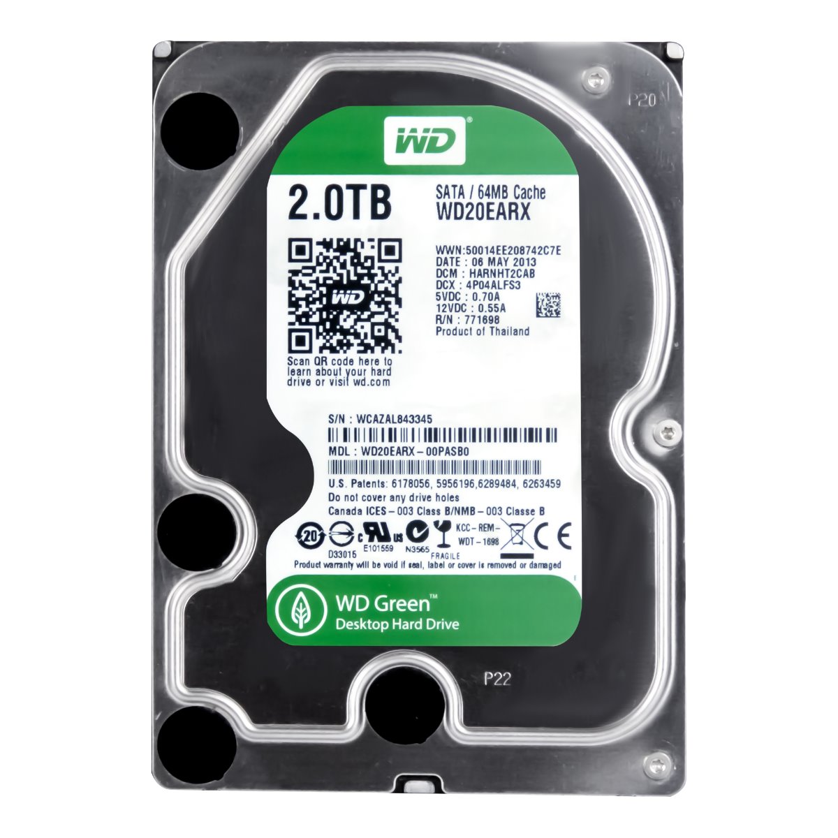WD GREEN 2 To 7,2K 64 Mo SATA III 3,5'' WD20EARX