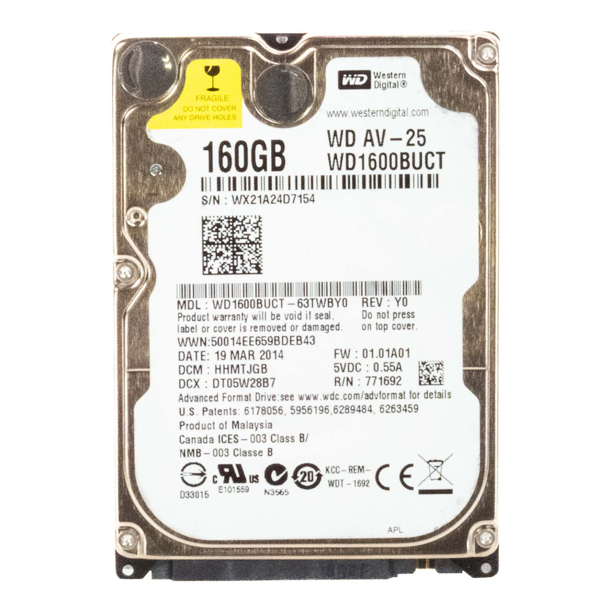 WD AV-25 160 Go 5,4K 16 Mo SATA II 2,5'' WD1600BUCT