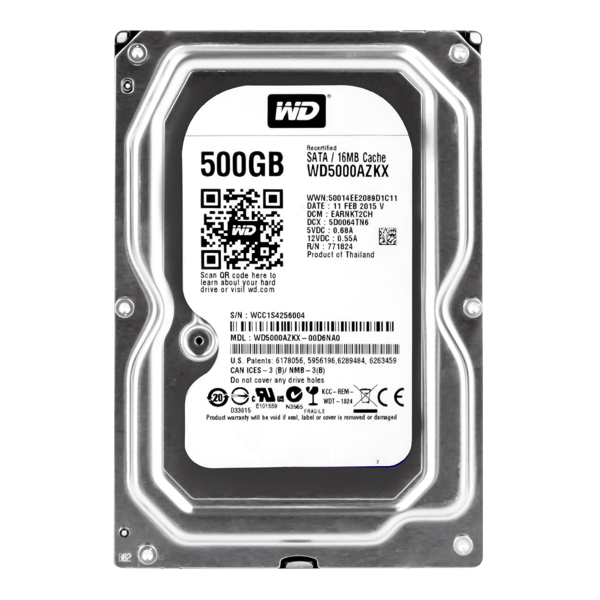 WD 500Go 7,2K 16Mo SATA III 3,5'' WD5000AZKX