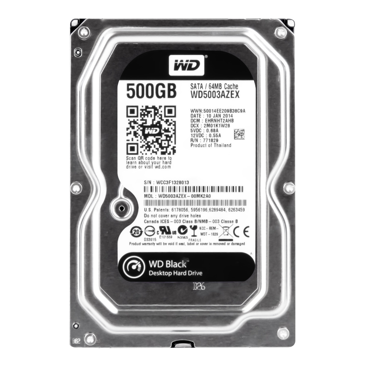 WD BLACK 500 Go 7 200 tr/min 64 Mo SATA III 3,5" WD5003AZEX
