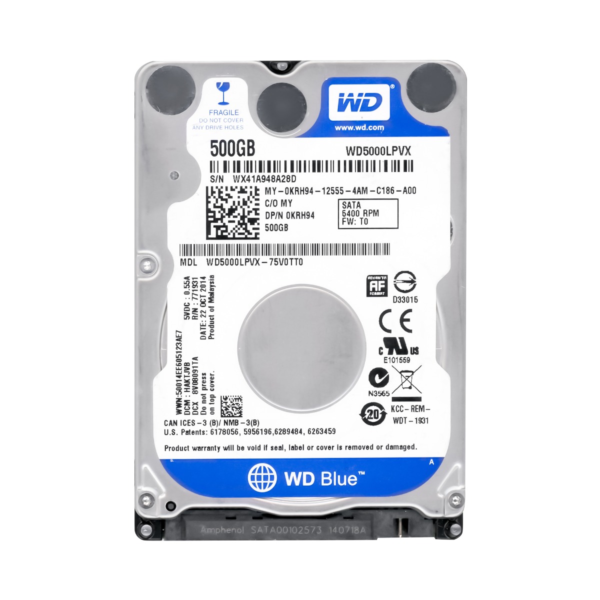 WD Blue 500 Go SATA III 5 400 tr/min 8 Mo 2,5'' WD5000LPVX