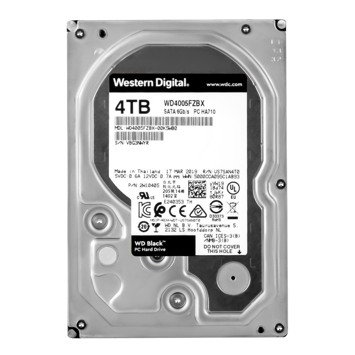 Disque dur interne WD BLACK 4TB 7200 tr/min 256 Mo SATA III 3,5" WD4005FZBX