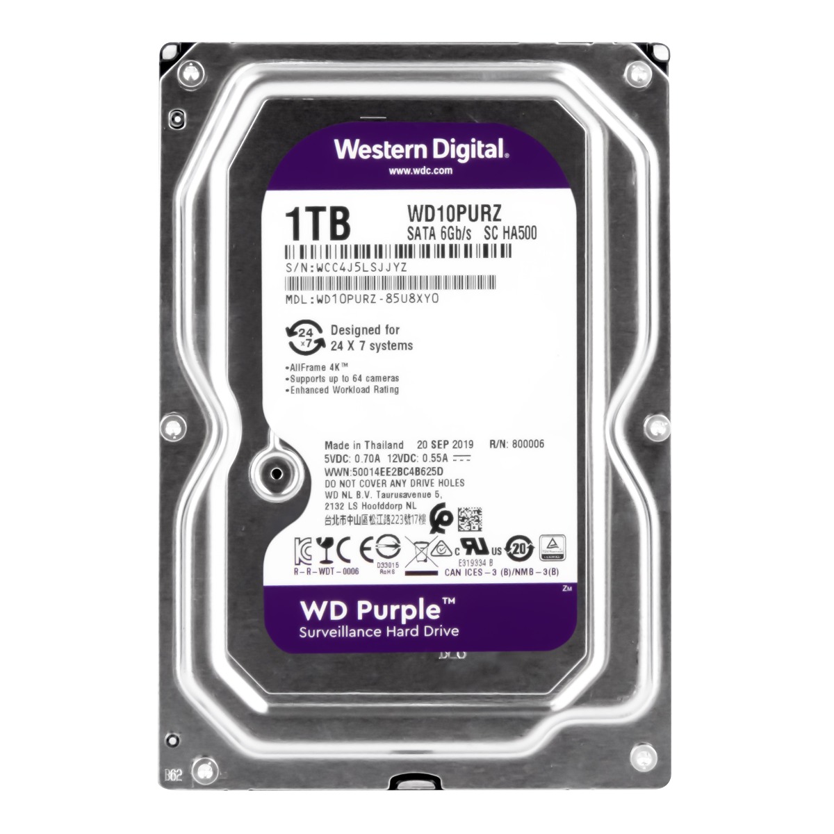 WD Purple 1TB 5400 tr/min 64 Mo SATA III 3,5'' WD10PURZ SC HA500