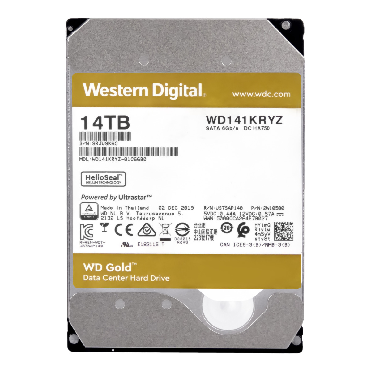 Disque dur interne WD GOLD 14 To 7 200 tr/min 512 Mo SATA III 3,5'' WD141KRYZ