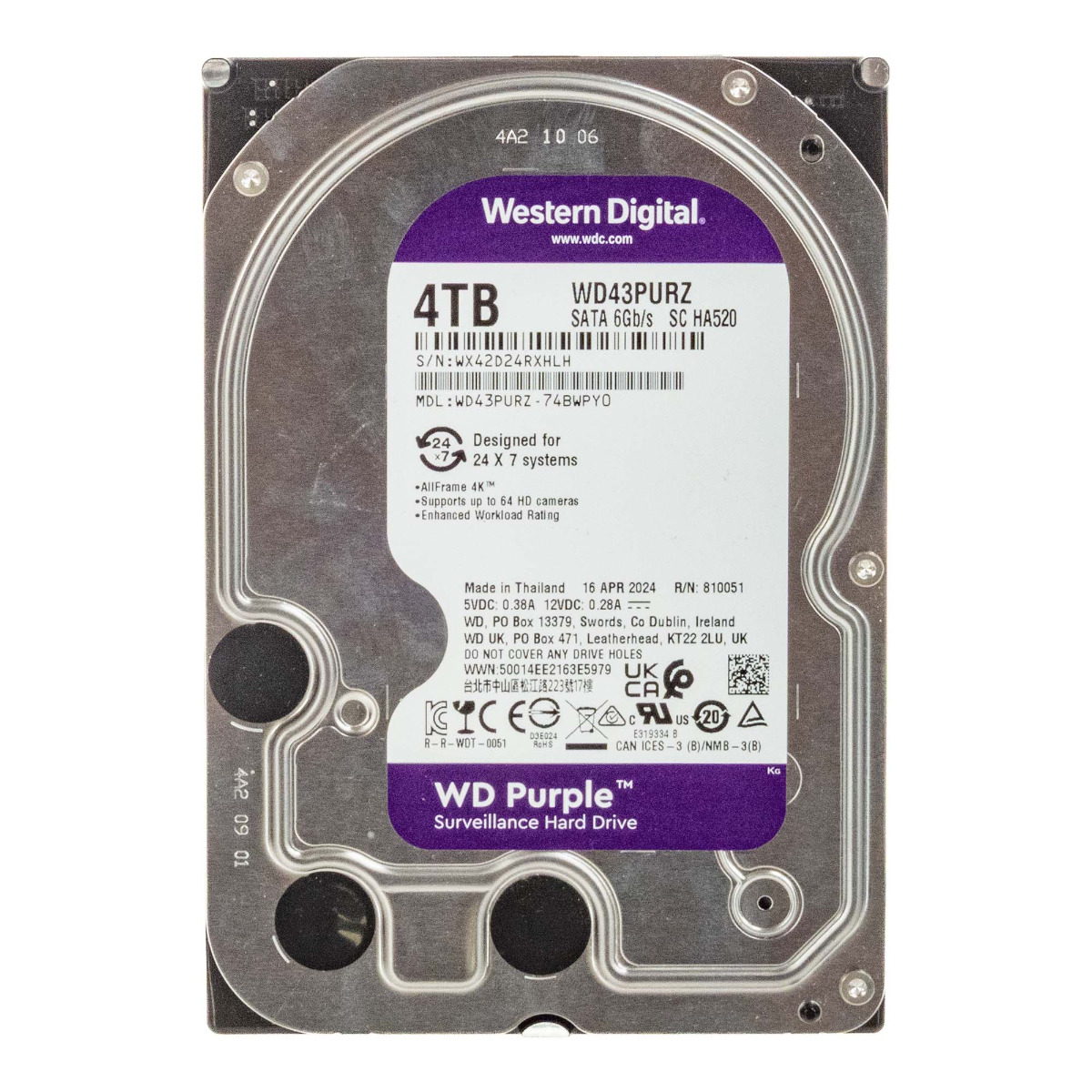 WD PURPLE 4TB 5.4K 256MB SATA III 3,5'' WD43PURZ SC HA520