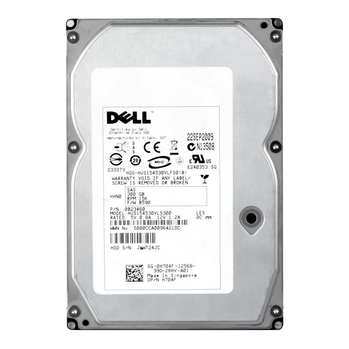 DELL 0H704F 300GB 15K 16MB SAS 3.5" HUS154530VLS300