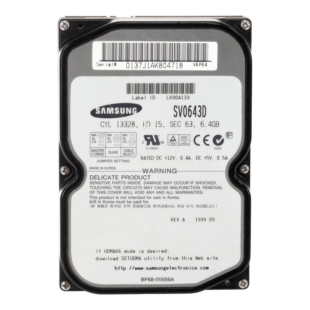 SAMSUNG VOYAGER 6 PLUS 6,4 Go 5,4K ATA 3,5'' SV0643D