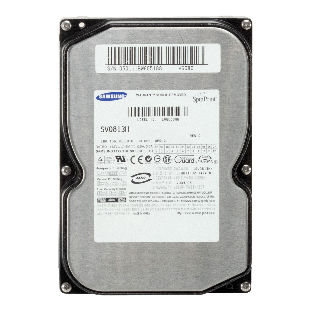 SAMSUNG SpinPoint V60 80GB 5.4K 2MB ATA 3.5'' SV0813H