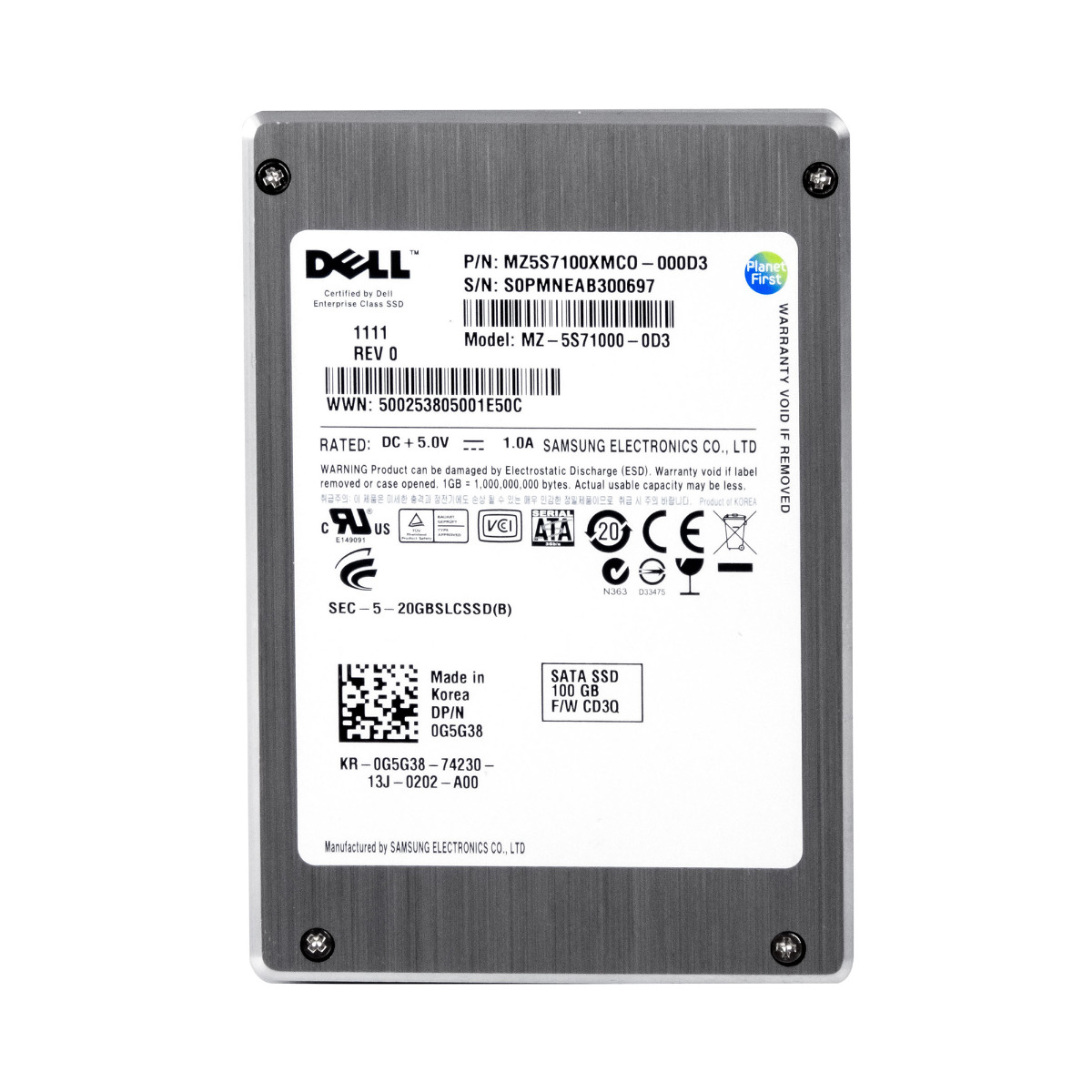 DELL 0G5G38 100GB SLC SATA II 2.5'' MZ-5S71000-0D3