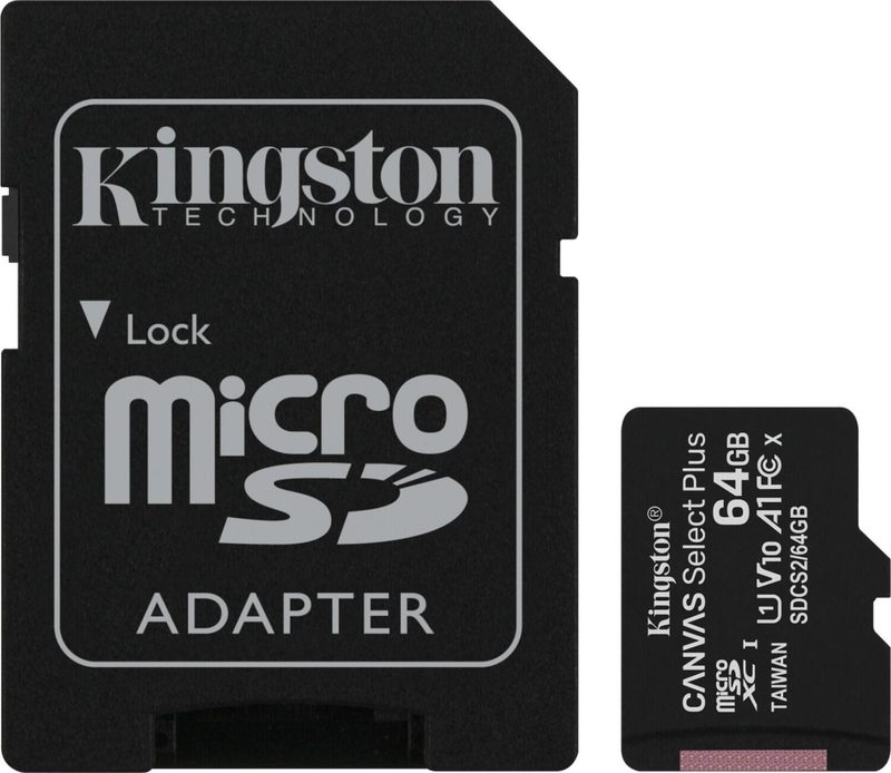 Kingston Canvas Select Plus - microSDHC 64 Go Kit UHS-I U1, A1, Class 10 avec adaptateur SD