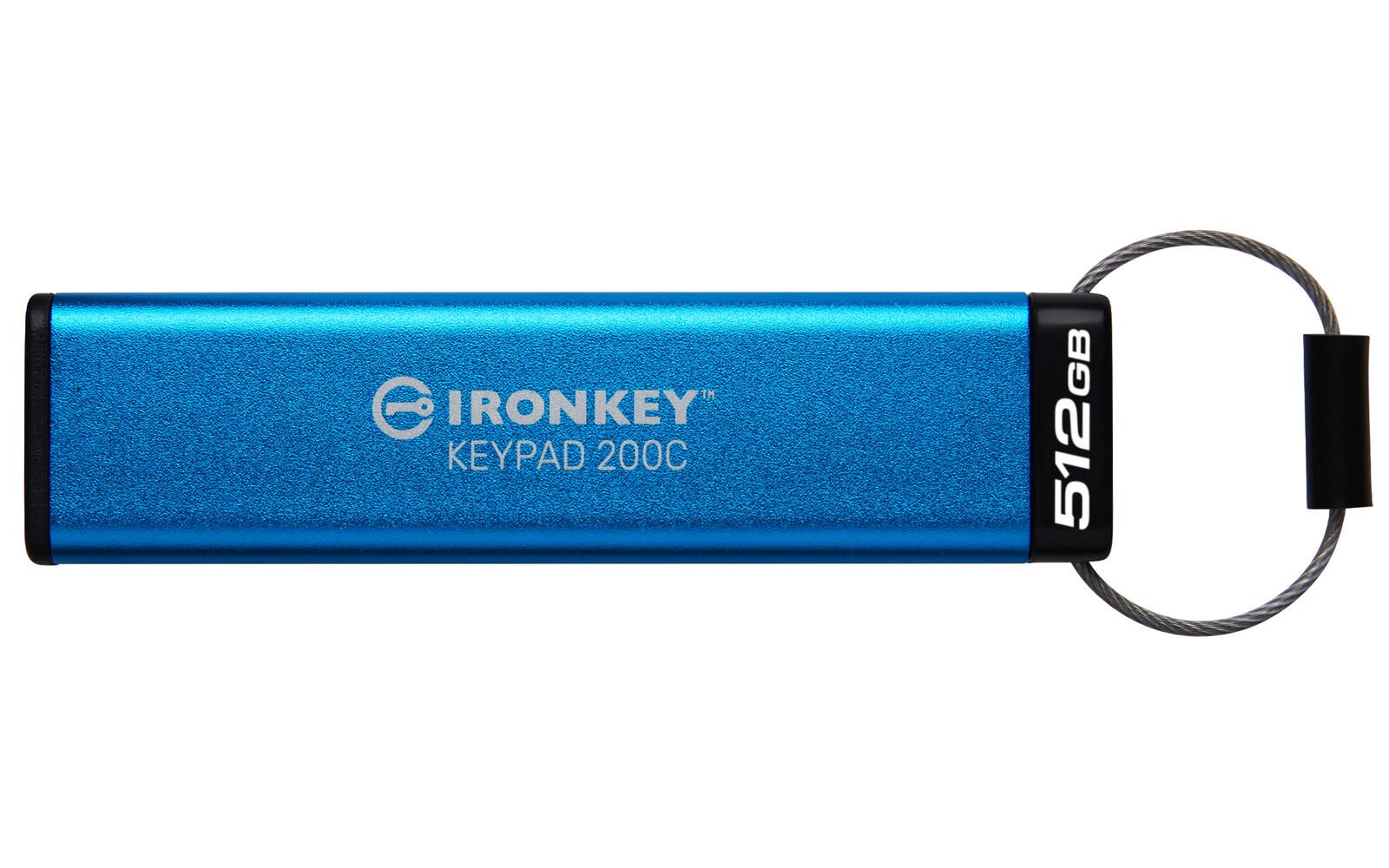 Clé USB Kingston IronKey Keypad 200C - 512 Go USB Type-C 3.2 Gen 1 (3.1 Gen 1), Bleu